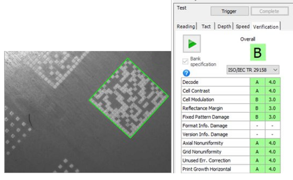 Grade B marking on polypropylene, 10mm Data Matrix code